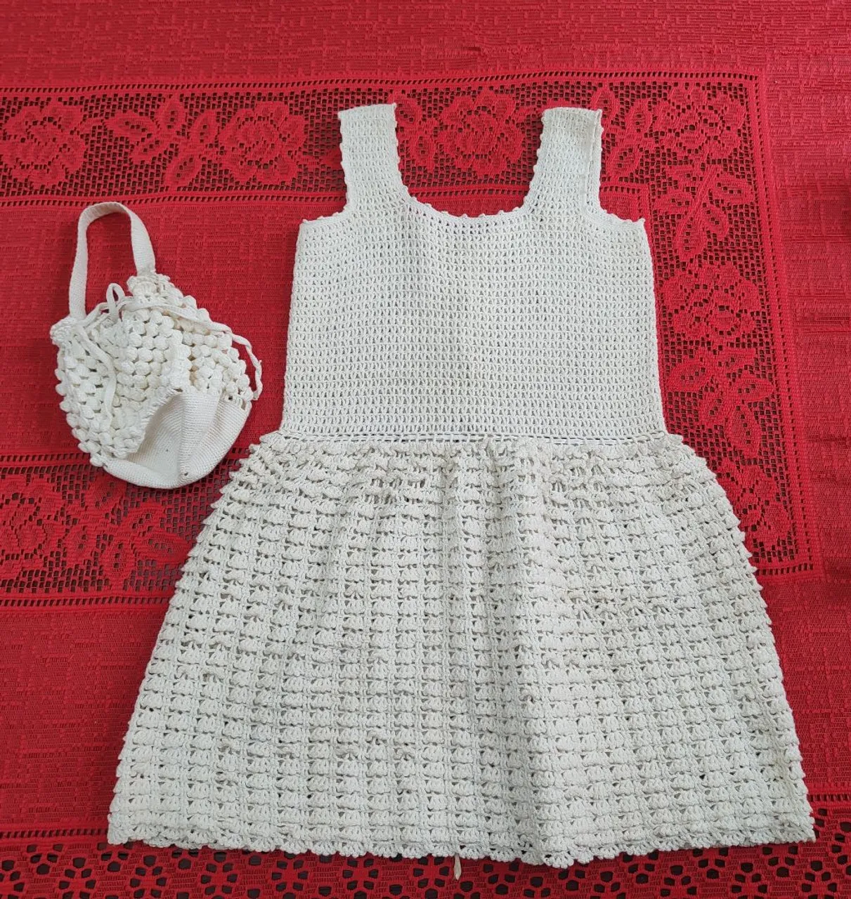 Vestido de Crochê Infantil + Bolsa
