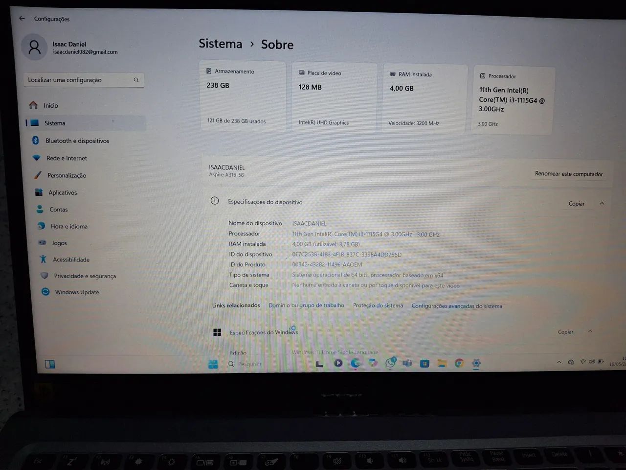 Notebook Acer Aspire A315-58 - 11ª Geração Intel Core i3 - Foto 2