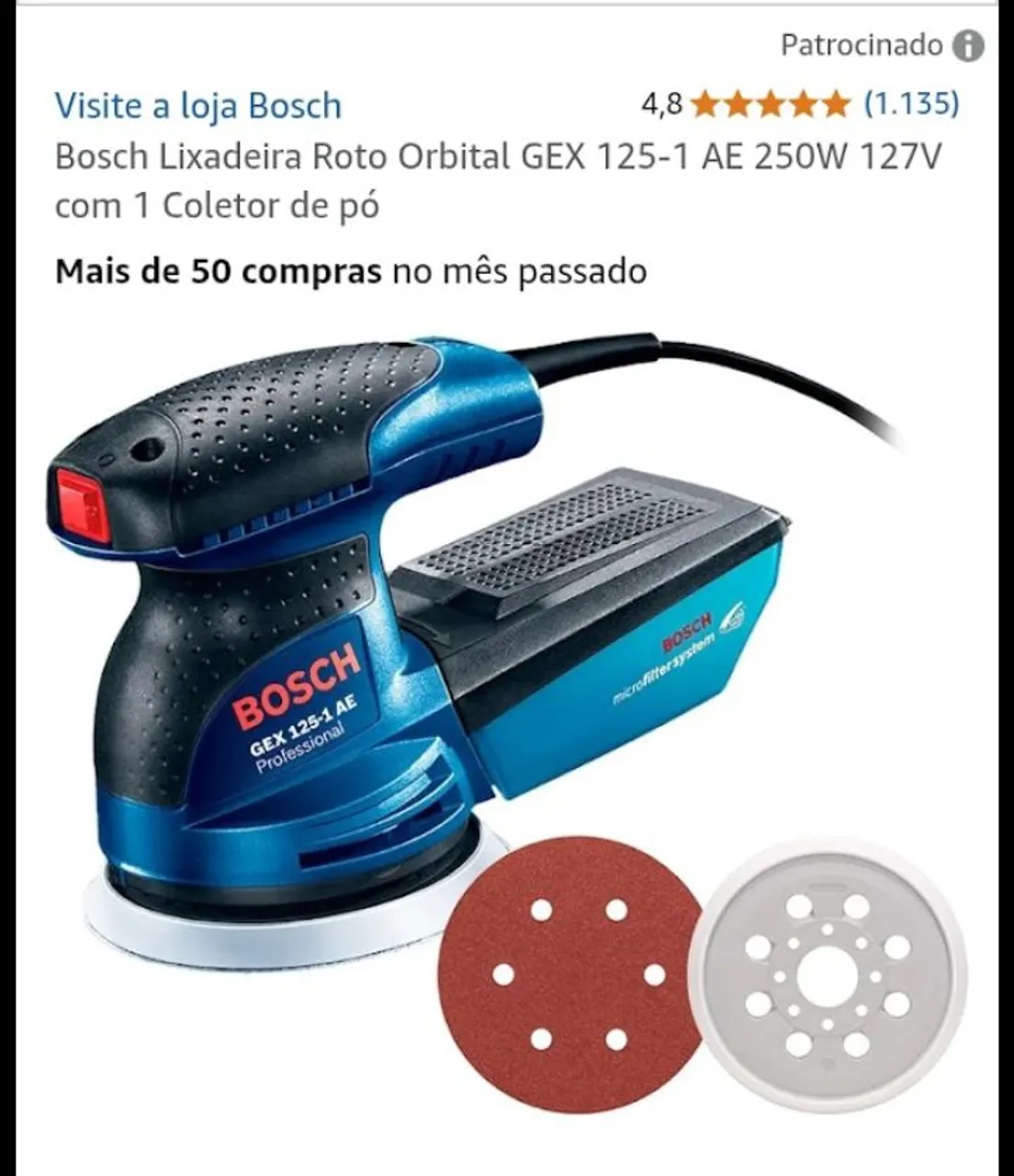 Lixadeira Roto Orbital Bosch GEX 125-1 AE 250W 127V