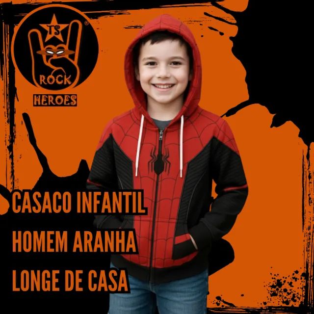 Casaco Infantil Homem Aranha Longe de Casa Poliester e Algodão com Capuz - Foto 2
