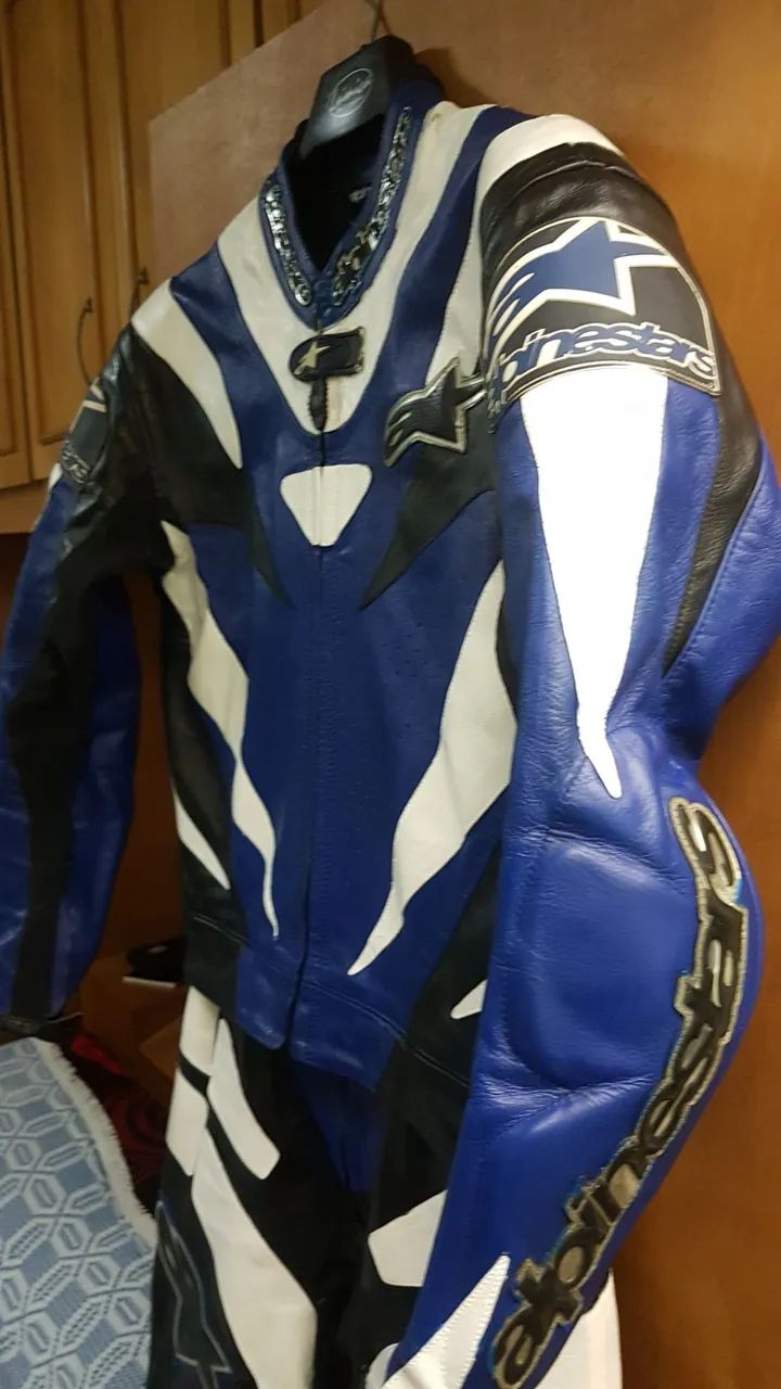 Macacão de Couro Alpinestars Azul e Preto - Foto 5