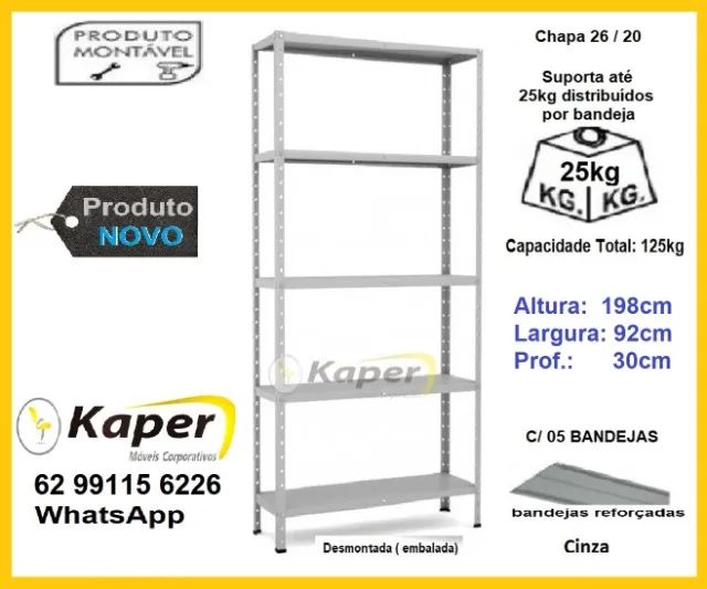 Estante de aço  / prateleira de Aço profundidade 30cm 5b ( nova ) Promoção