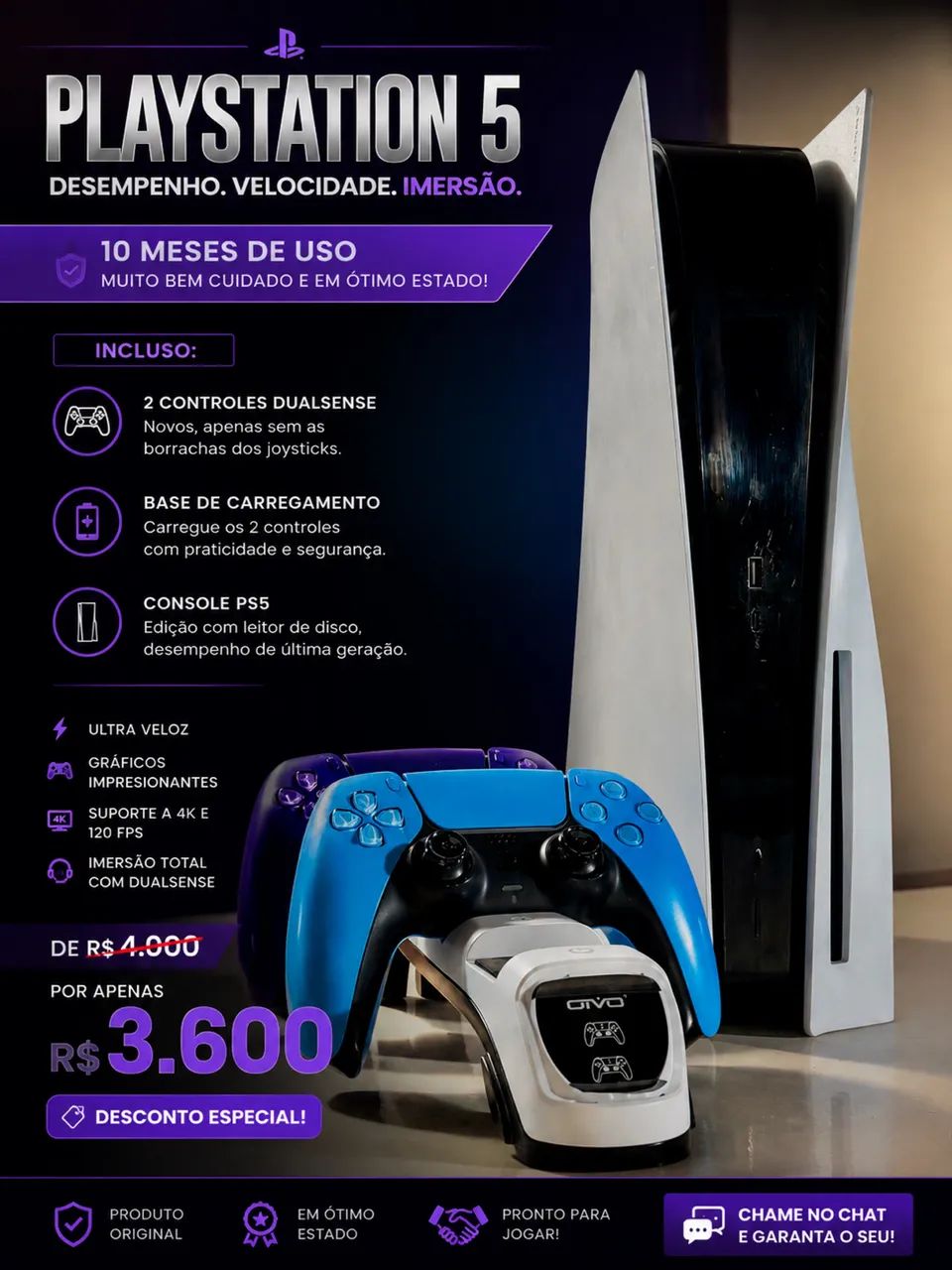 Ps5 2 Controles + Base de Carregamento  - Foto 4