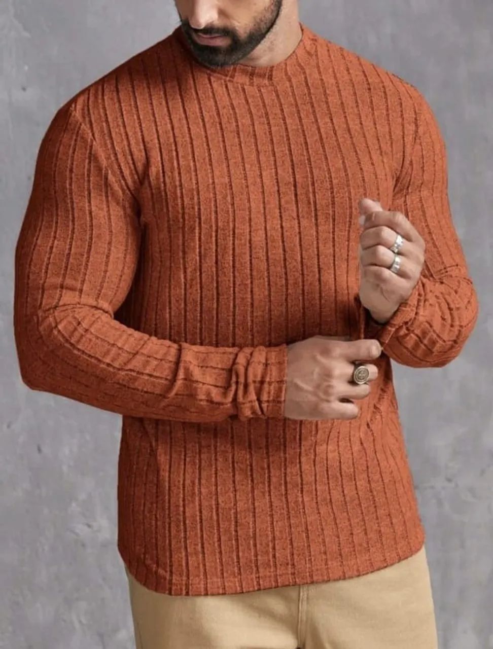 Camiseta com Nervuras Laranja Manfinity - Foto 3