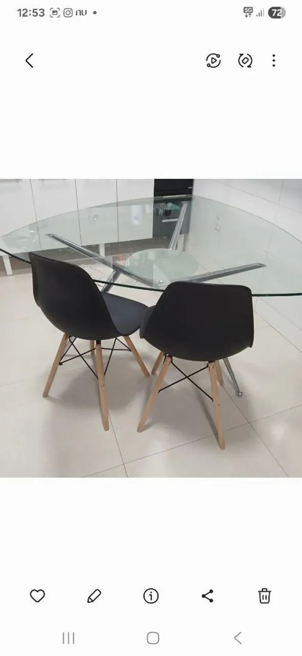 Mesa com Base de Vidro grosso e pés  em aço  Inox  - Foto 3