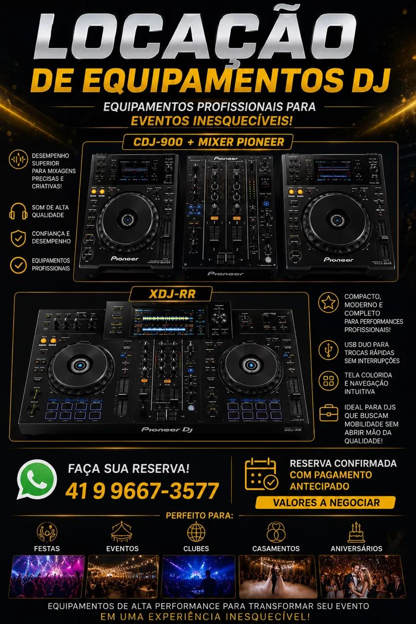 Locação de equipamentos para festas e eventos.