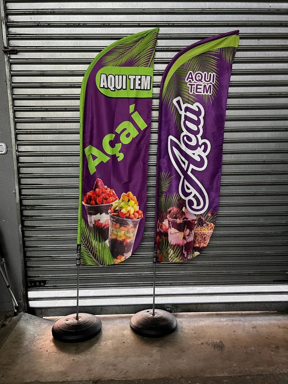 Wind banner açaí - Wind banner completo- Wind banner tecido,haste e base