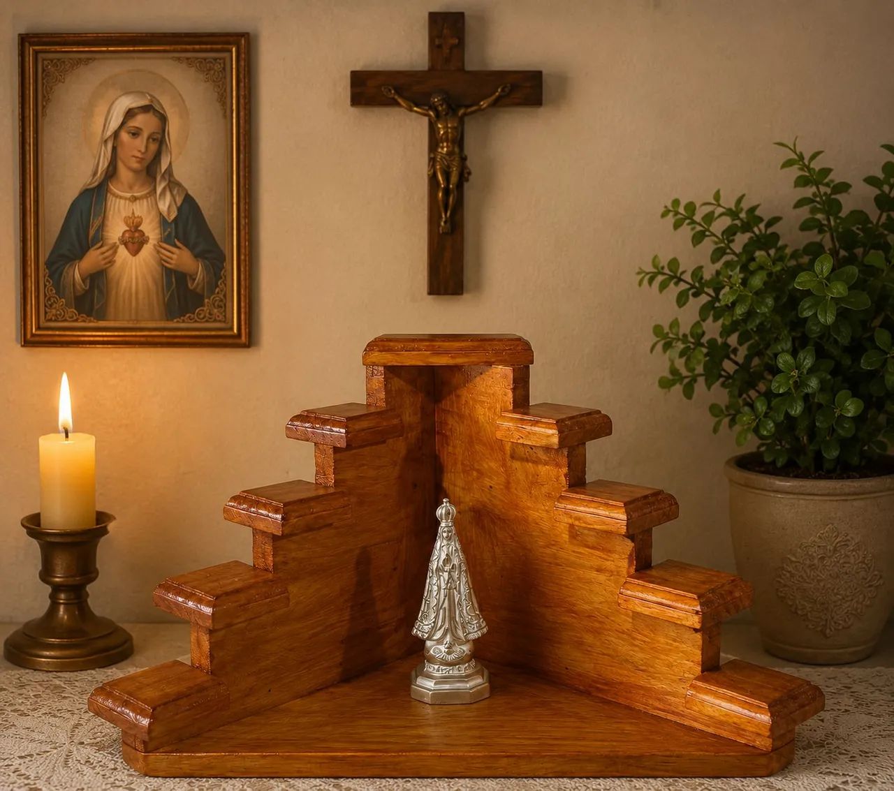 Altar de oração cristão de madeira rústico  - Foto 4