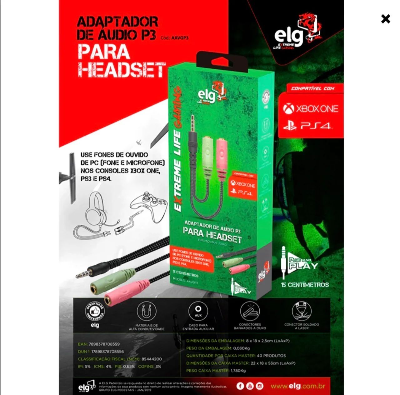 Adaptador De Audio P3 ELG Para Headset PS/Xbox - Foto 3