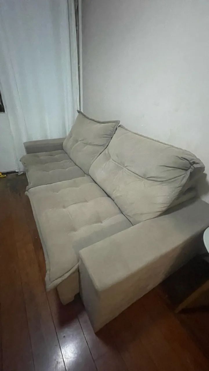 SOFÁ RETRÁTIL COM CHAISE - BEGE - Foto 3