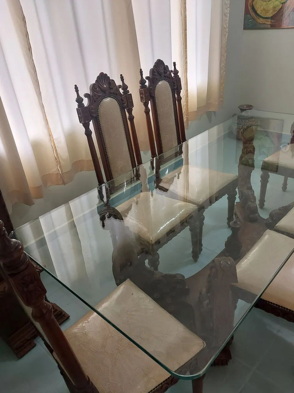 MESA DE JANTAR COLONIAL MADEIRA MACIÇA + 6 CADEIRAS - 