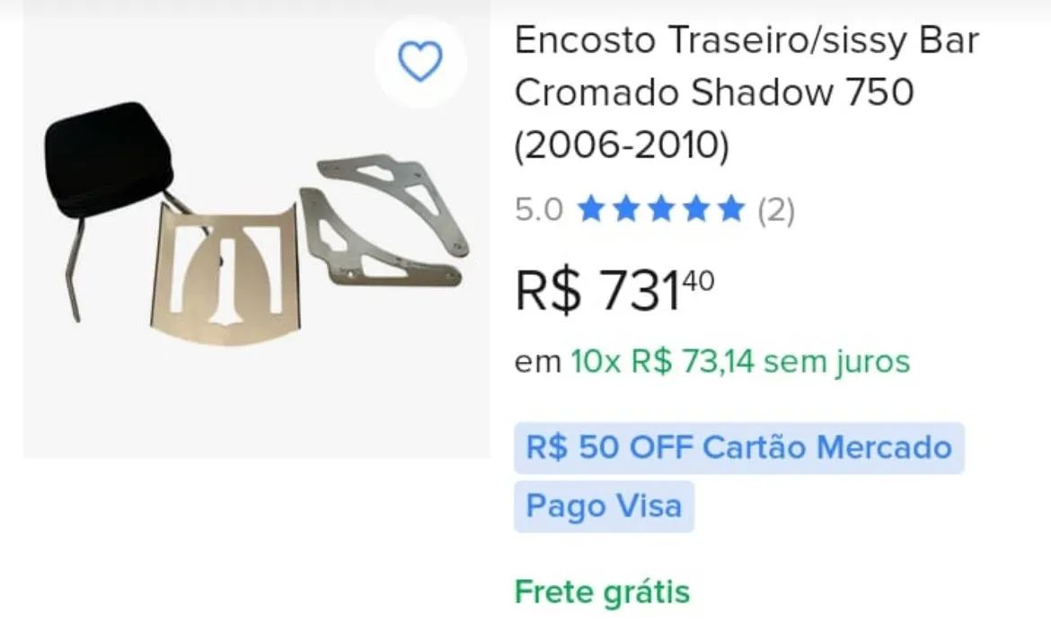 Encosto Traseiro/Sissy Bar Cromado- Shadow 750  - Foto 2