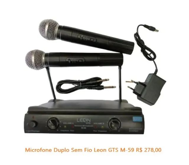 Microfone Duplo Sem Fio Leon GTS M-59