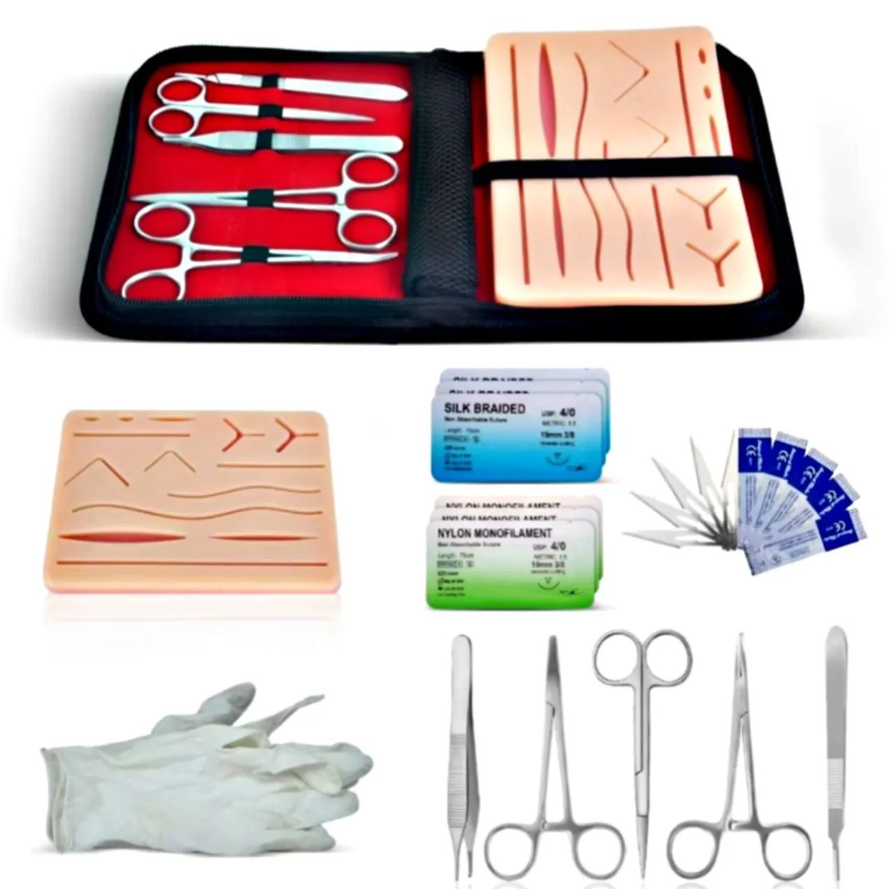 Kit Treino Veterinária com Pad Simulador + Instrumentais - 25 peças