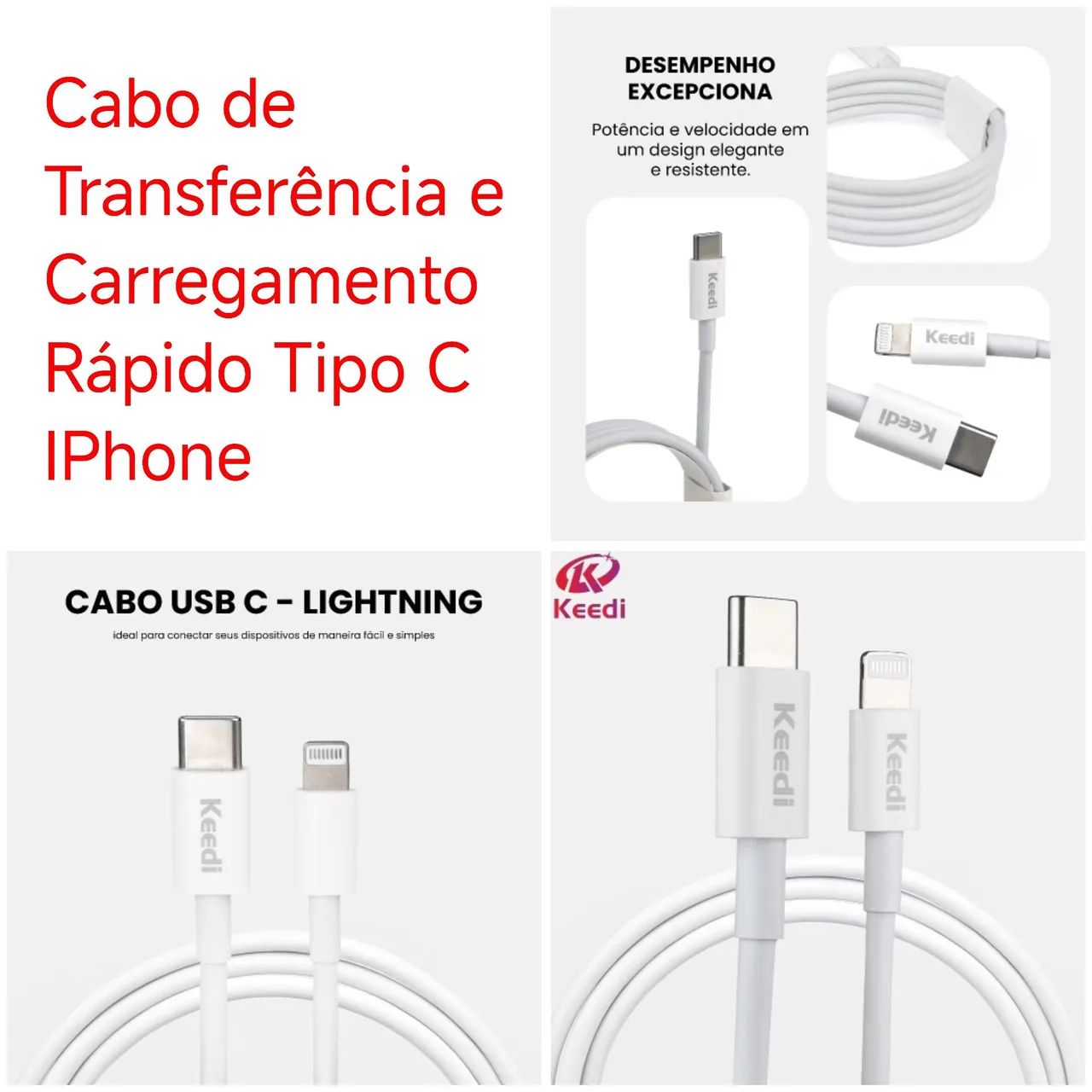 Cabo de Transferência e Carregamento Rápido Tipo C IPhone