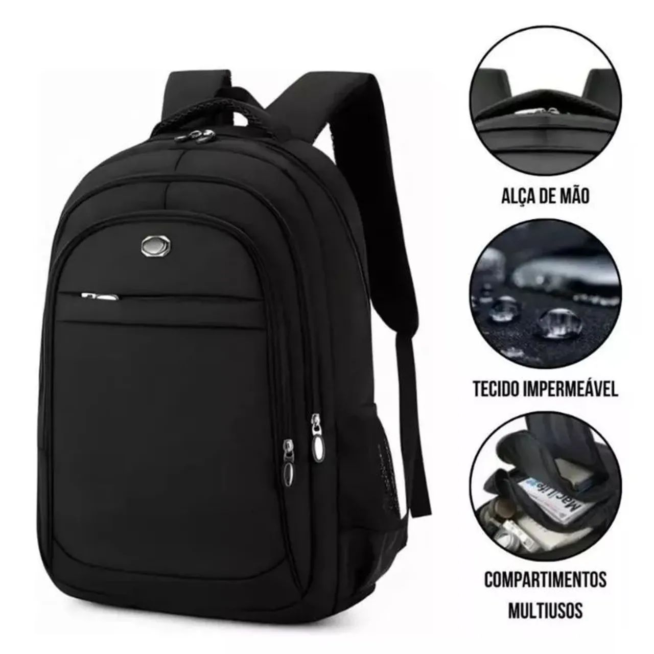 Mochila Preta Escolar Notebook - Impermeável e Resistente