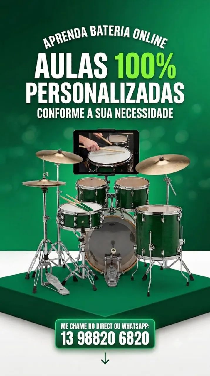 Aulas de bateria em Guarujá.