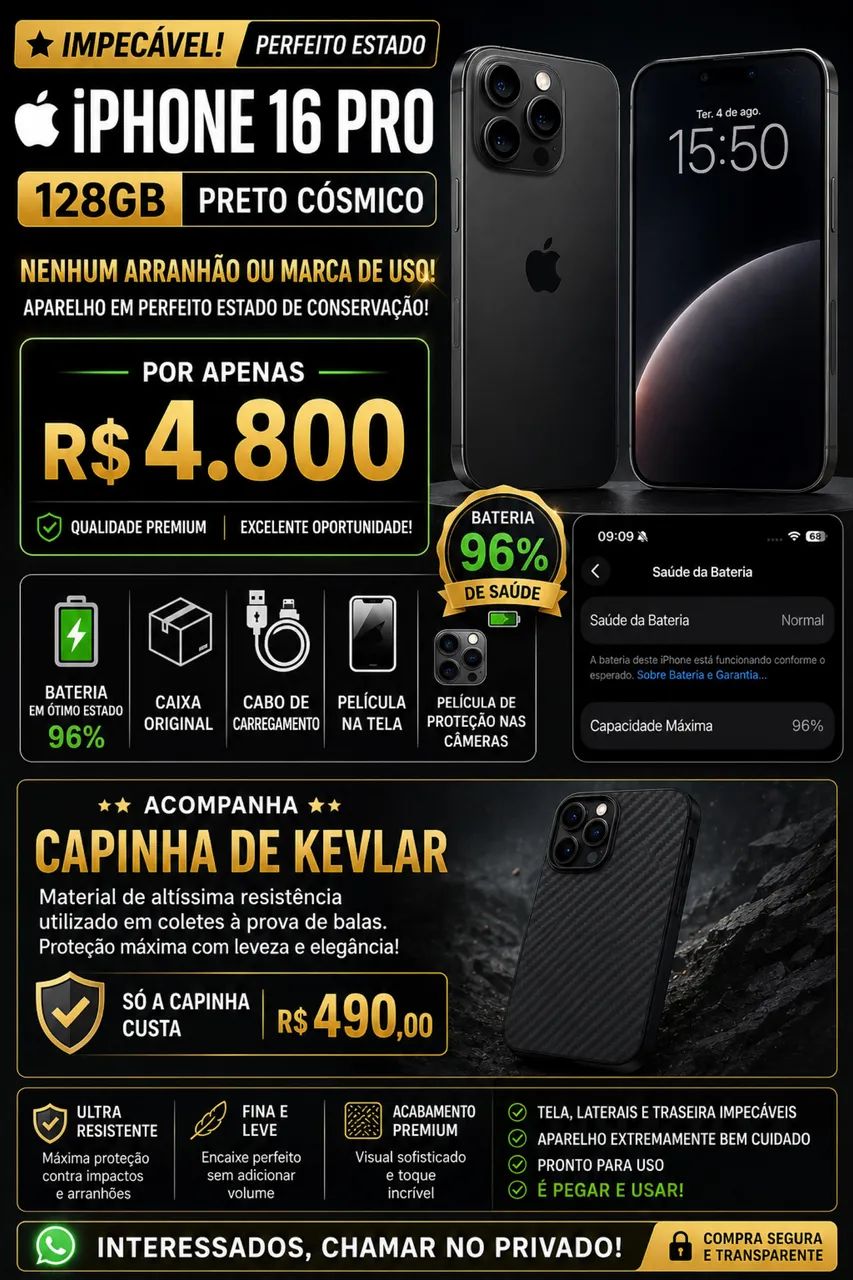 Vendo IPhone 16 pro preto cósmico 128 gigas - Foto 2