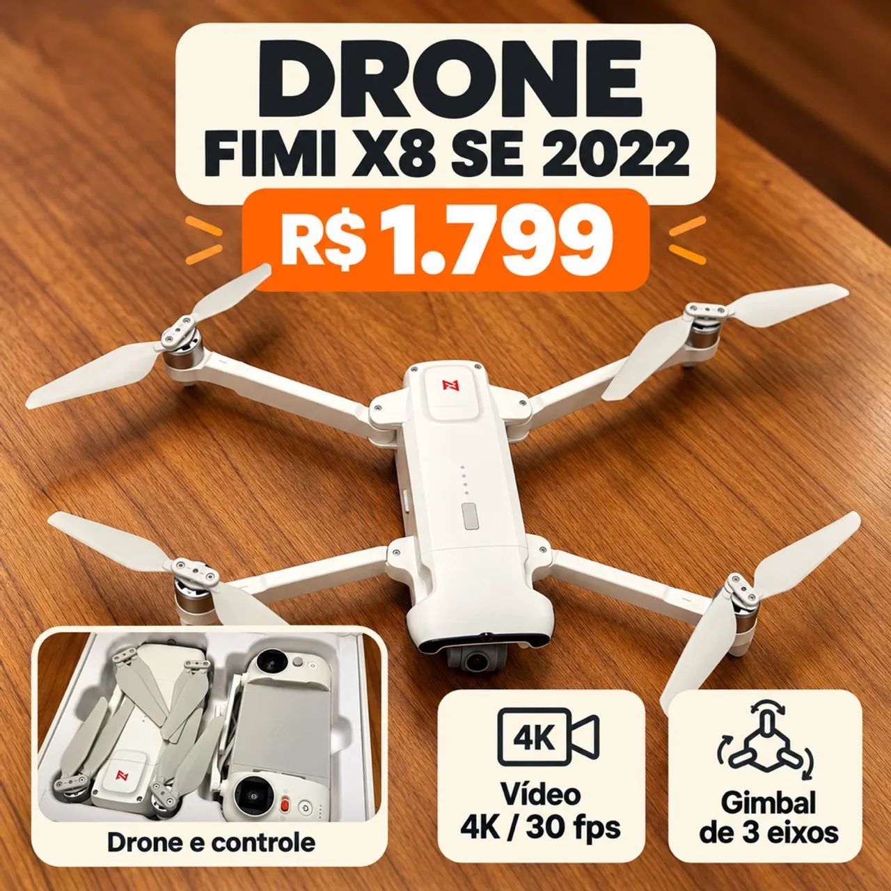 Drone FIMI X8 SE 2022 4K Câmera 3 eixos 