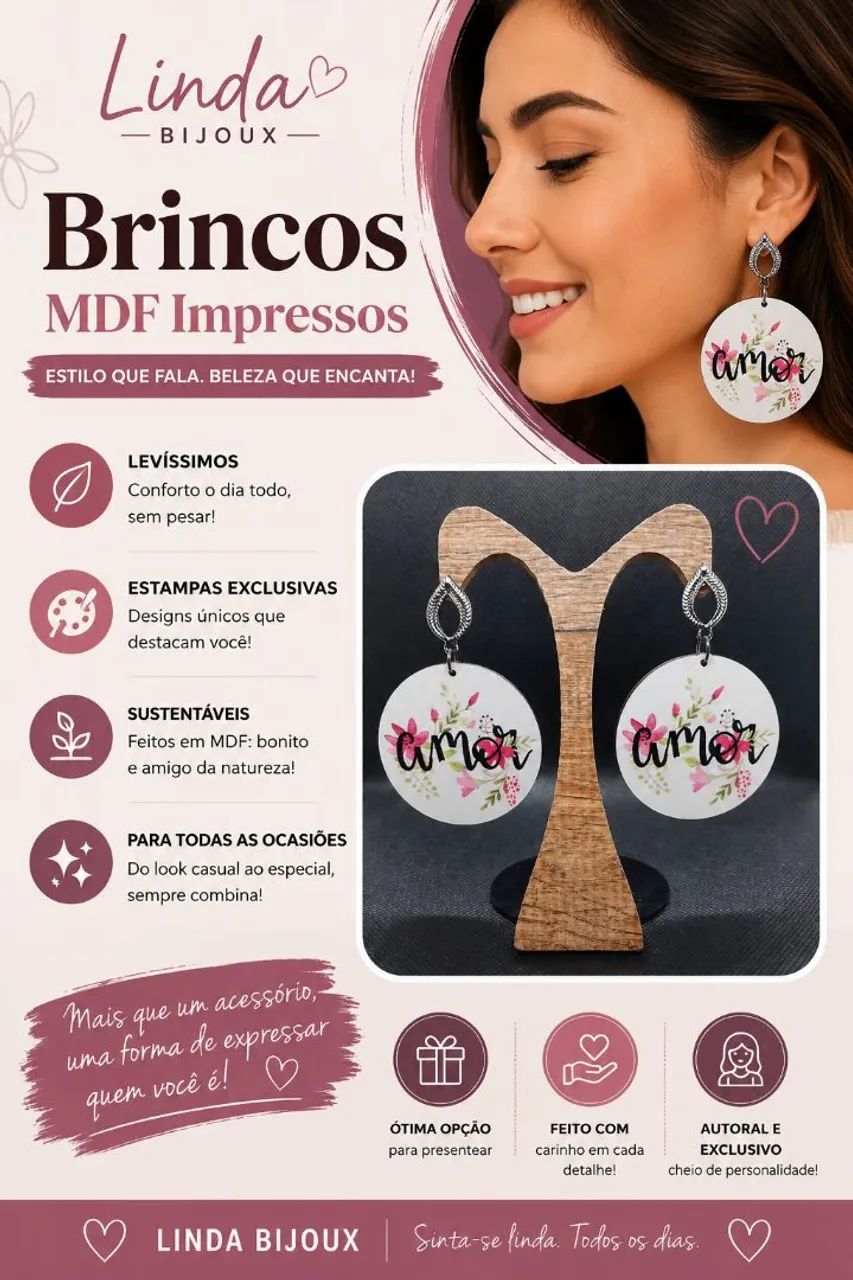 Brincos em MDF Impressos - Foto 5