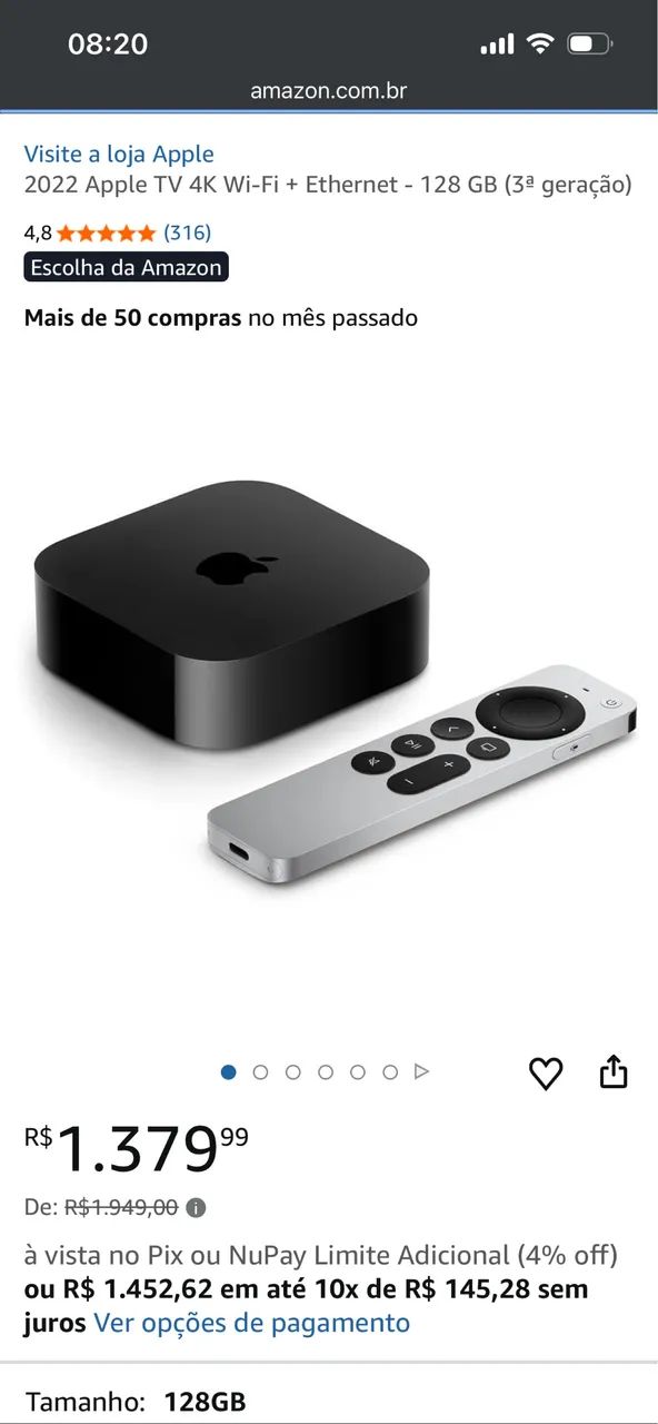 Apple TV 4K Ethernet 128g - Peças e Acessórios para TV - Itapuã