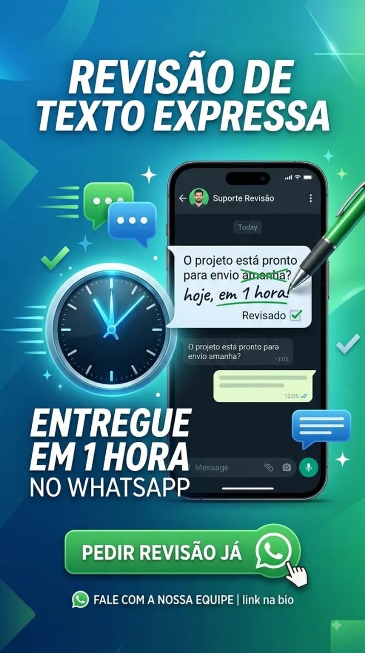 REVISAO DE TEXTOS EXPRESSA - ENTREGAMOS EM 1 HORA NO WHATSAPP. 
