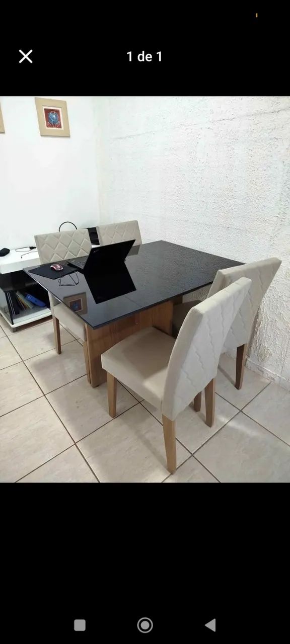 Mesa Nova 4 Cadeiras Tampo MDF Com Vidro Lacado  - Foto 3
