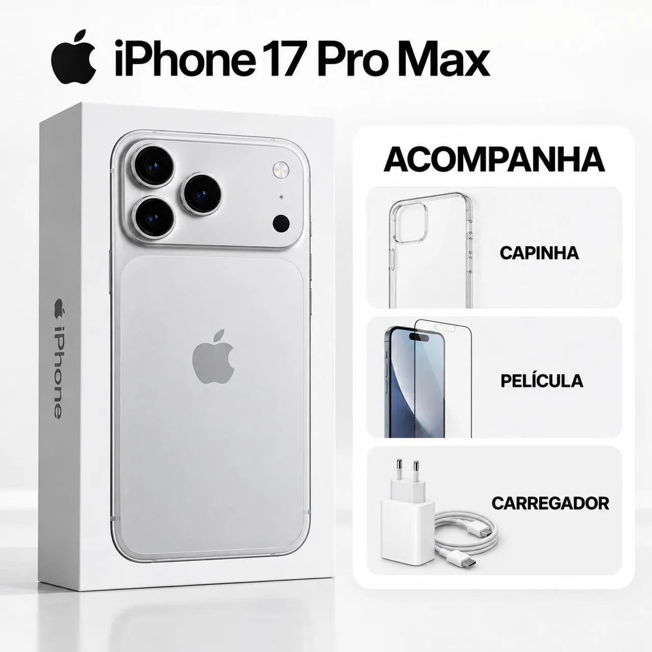 iPhone 17 Pro Max 256GB Silver - Lacrado - 1 Ano Garantia