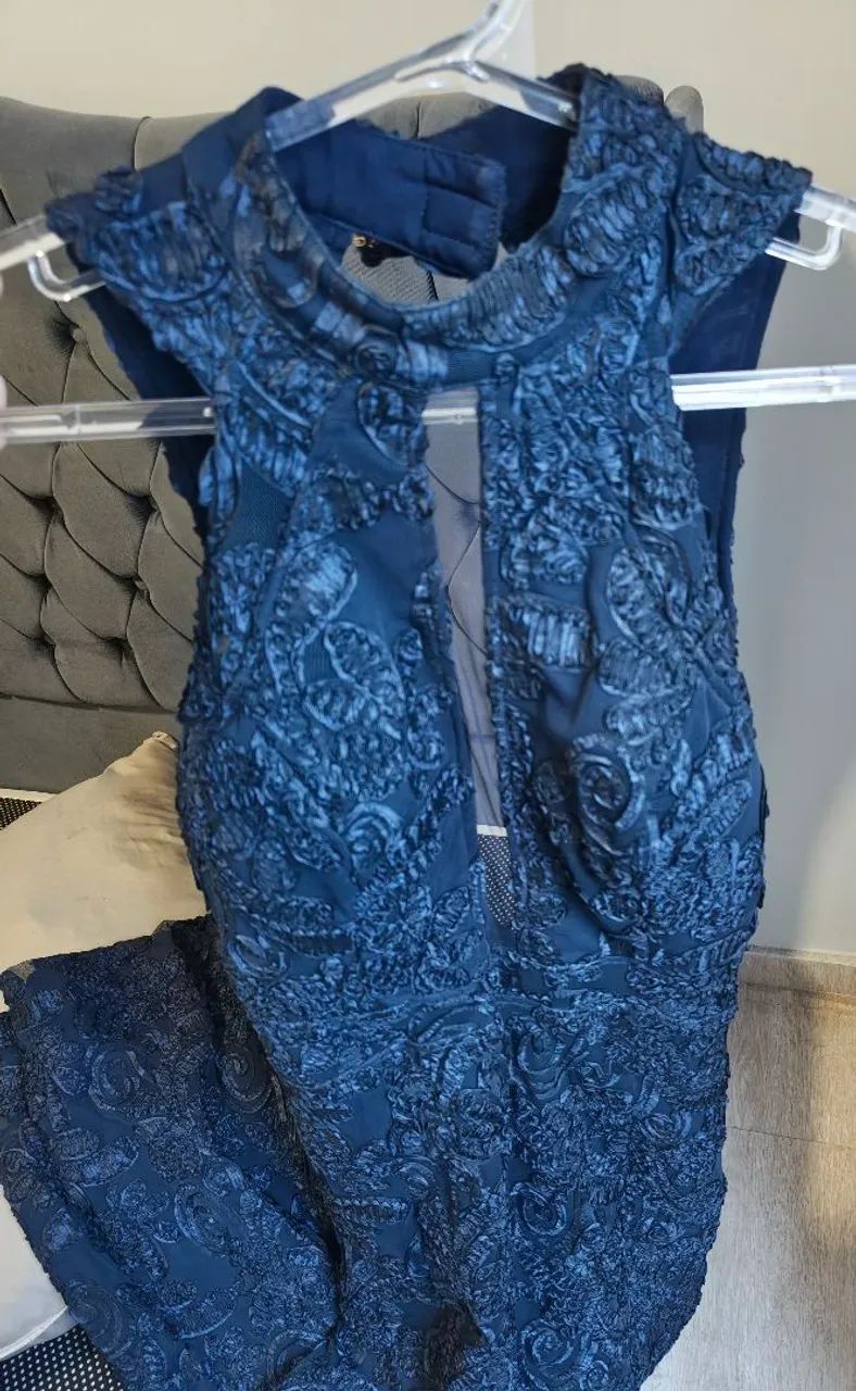Vestido de Festa Azul Marinho Bordado - Elegante e Sofisticado
