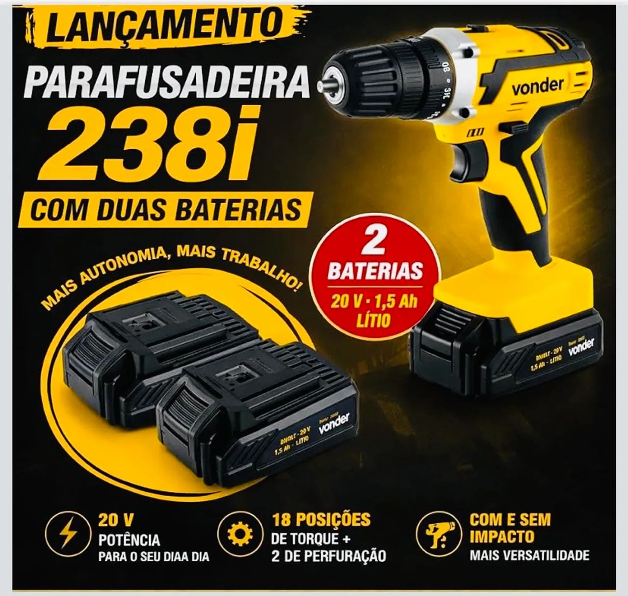 Parafusadeira impacto vomder 2 baterias.