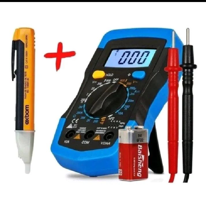 Multímetro digital profissional tela LCD iluminada mais caneta detectora de energia