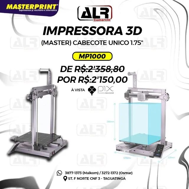 IMPRESSORA 3D MASTERPRINT CABEÇOTE UNICO MP1000 C1 FILAMENTO