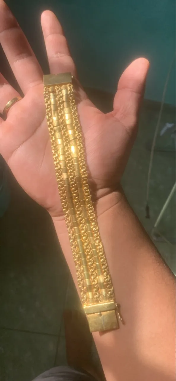 Pulseira de prata com duas calhas banhada a ouro 18k