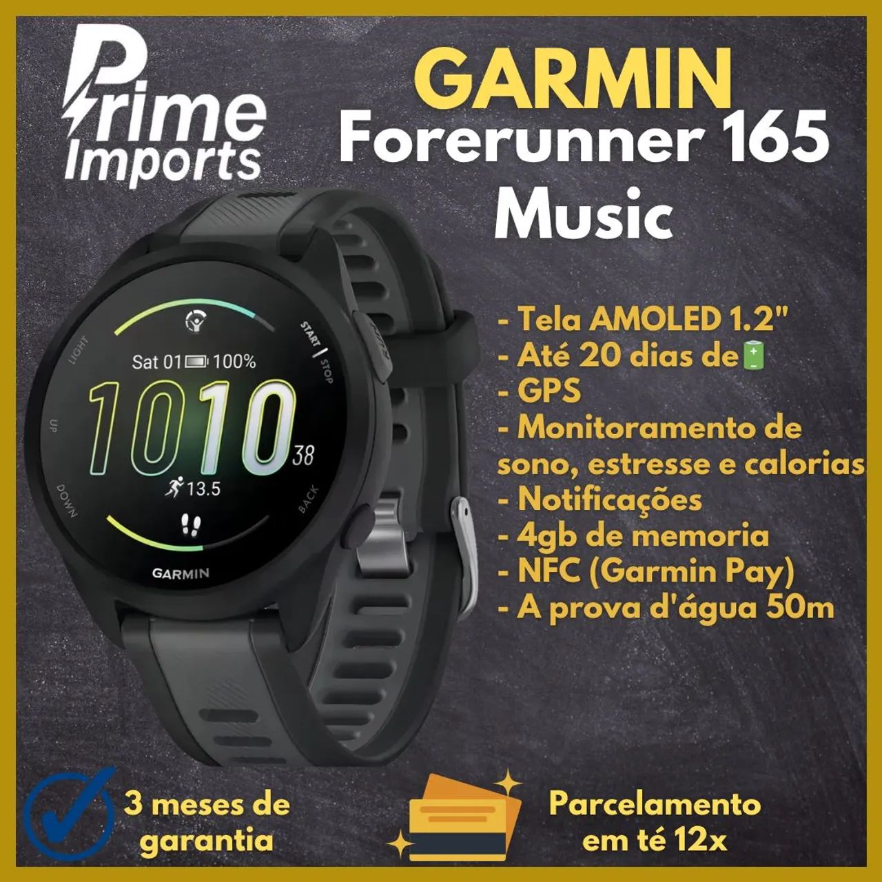 Garmin Forerunner 165 Music - Tela AMOLED 1.2"