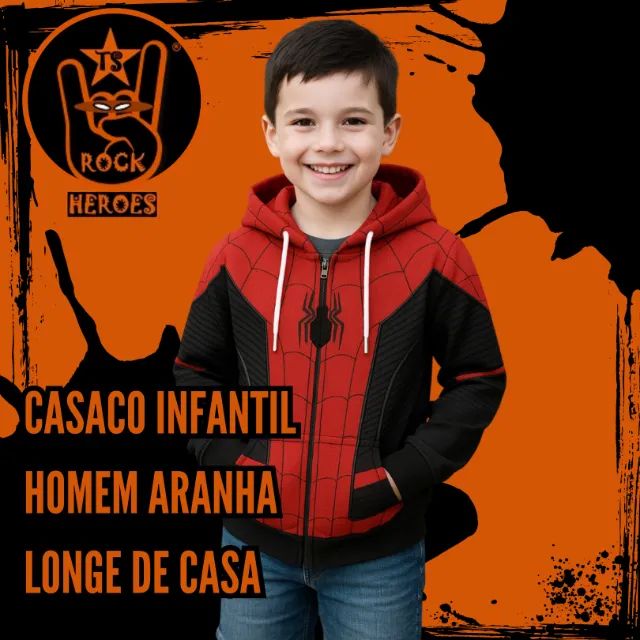 Casaco Infantil Homem Aranha Longe de Casa Poliester e Algodão com Capuz