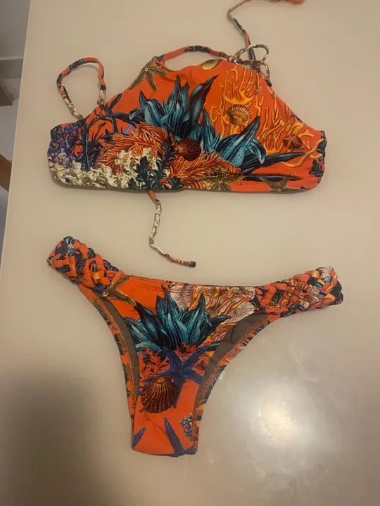 Biquíni estampado floral laranja