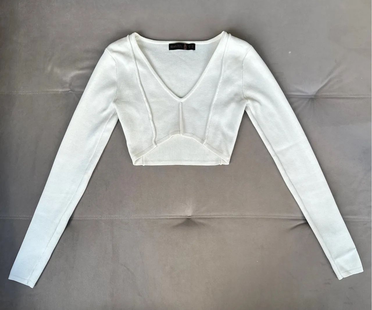 Blusa Cropped Branco Manga Longa 