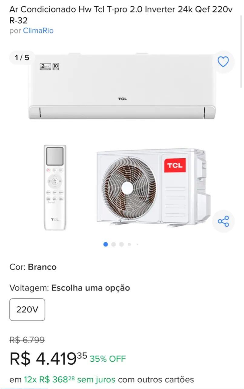 Ar Condicionado TCL T-Pro 2.0 Inverter 24.000 Btus Quente e Frio 220v  - Foto 2