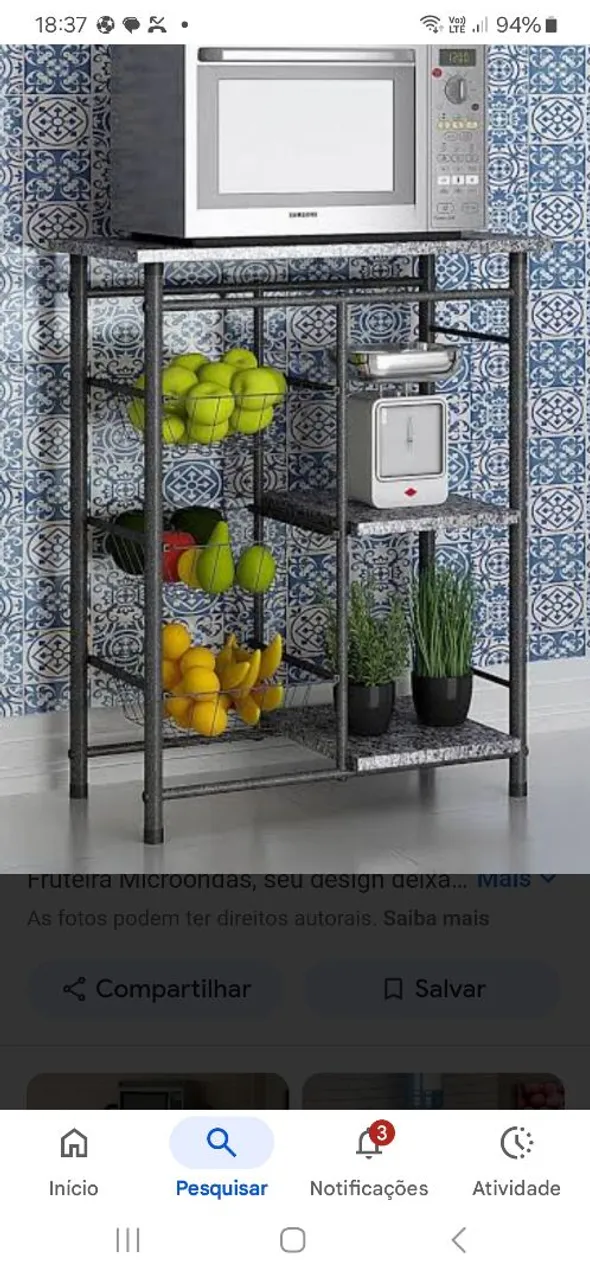 Fruteira com suporte para microondas