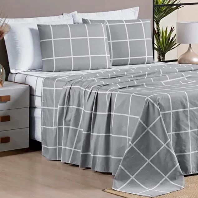 Jogo de Lençol Cinza estampado  4 peças