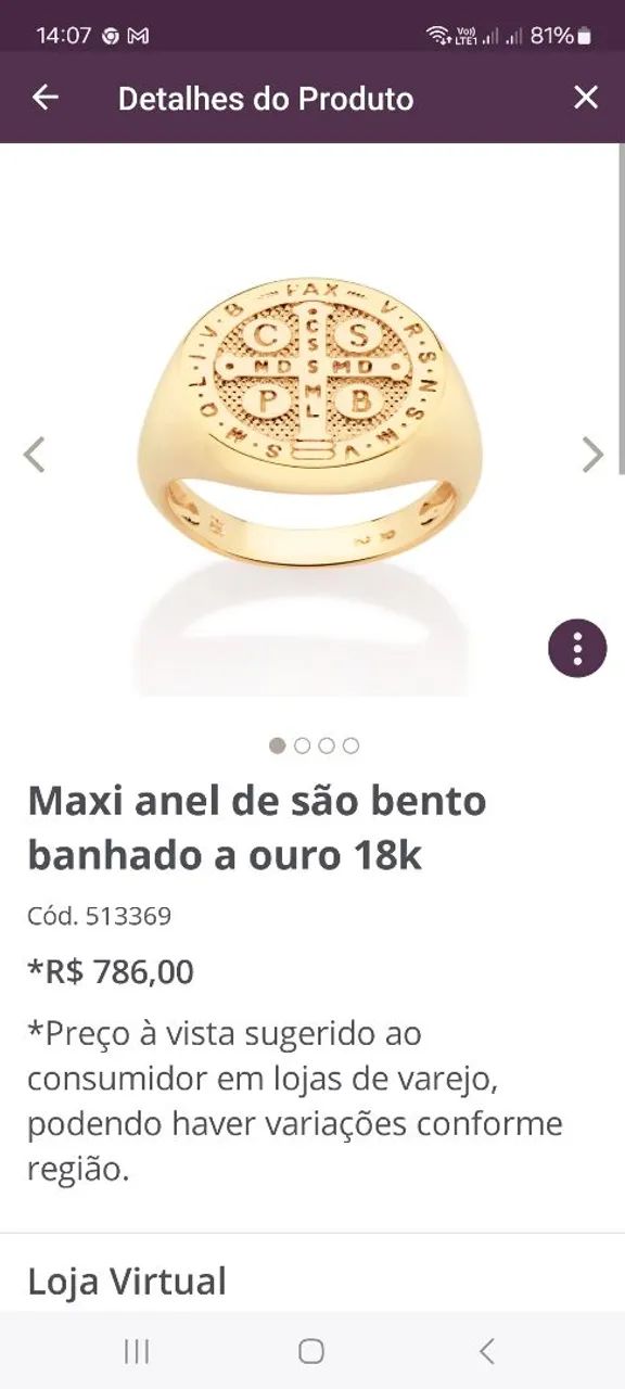 Maxi Anel de São Bento Banhado a Ouro 18k