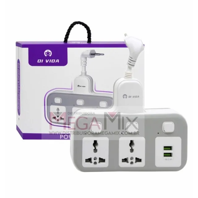 Tomada 2 Entradas Universal + 2 USB 16A OI-TO113 - Oi Vida 000640