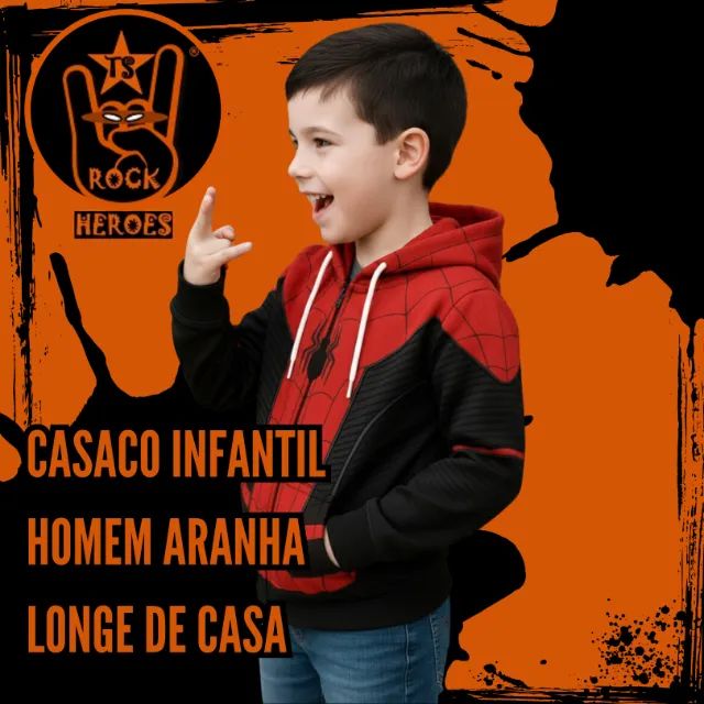 Casaco Infantil Homem Aranha Longe de Casa Poliester e Algodão com Capuz - Foto 3