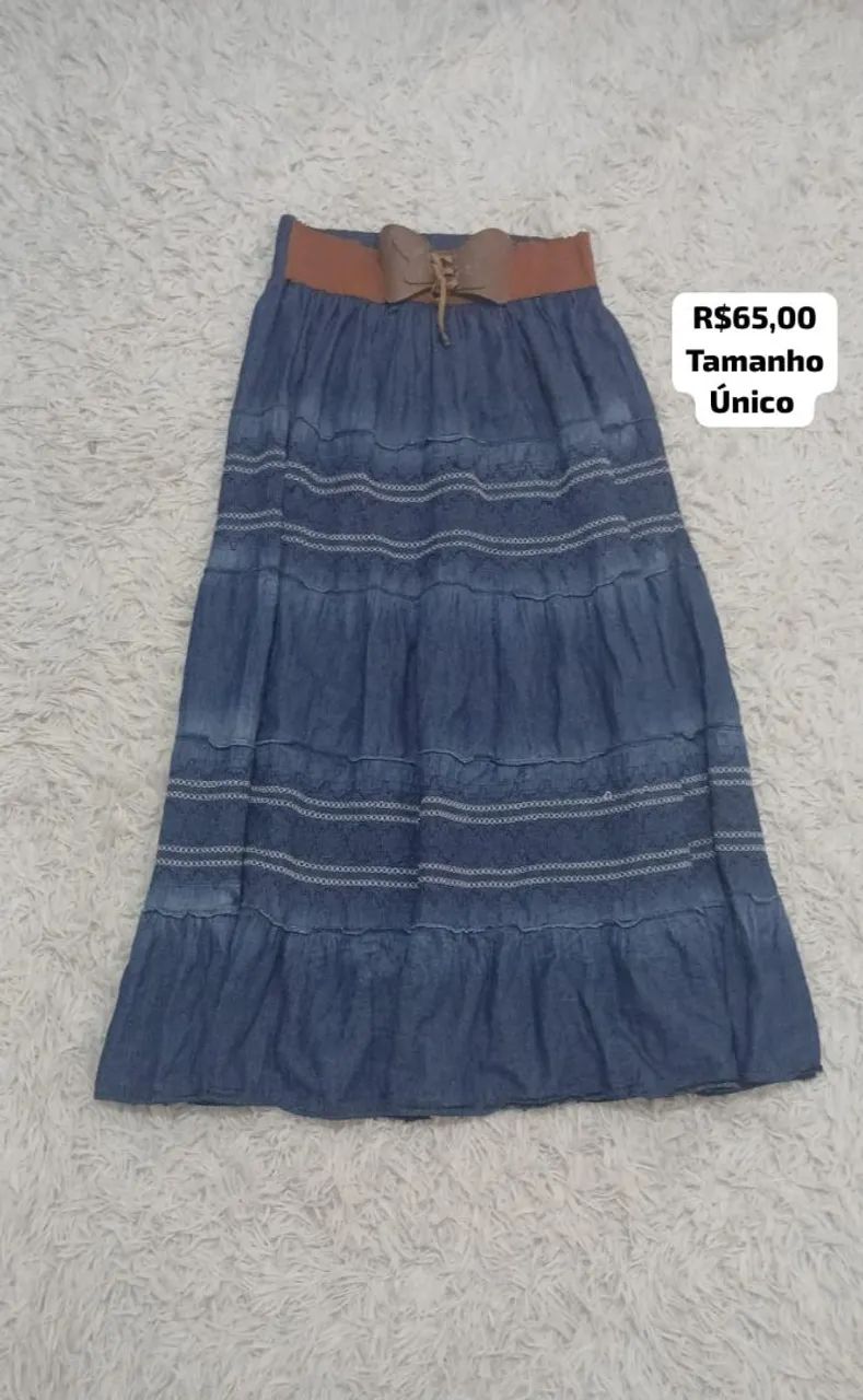 Saia longa jeans azul conforto e qualidade 