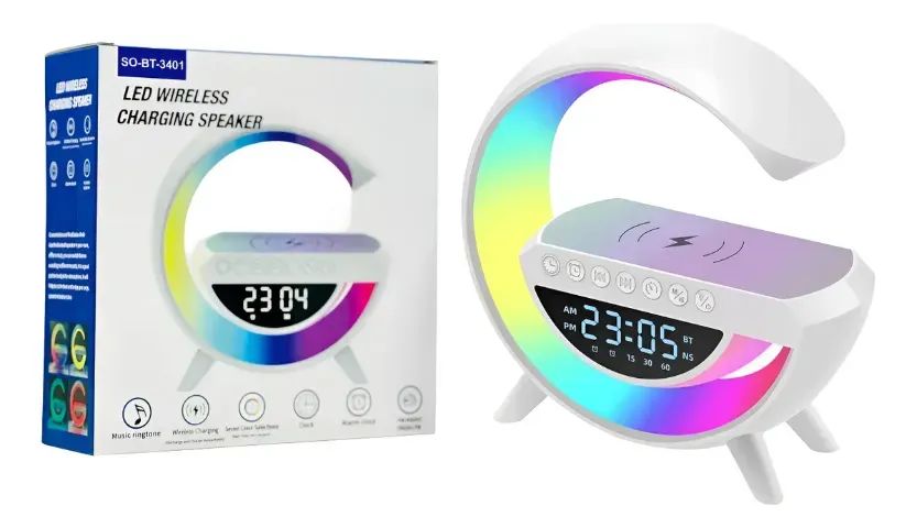 Carregador de Celular Luminária Caixa De Som 3 Em 1 Speaker Led Indução Cor Branco