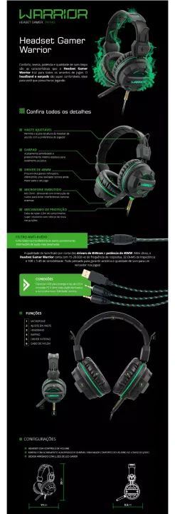 FONE HEADSET COM MICROFONE WARRIOR 2 PLUG P2 + USB 2,00 METROS CABO MULTILASER PH143 - Foto 3
