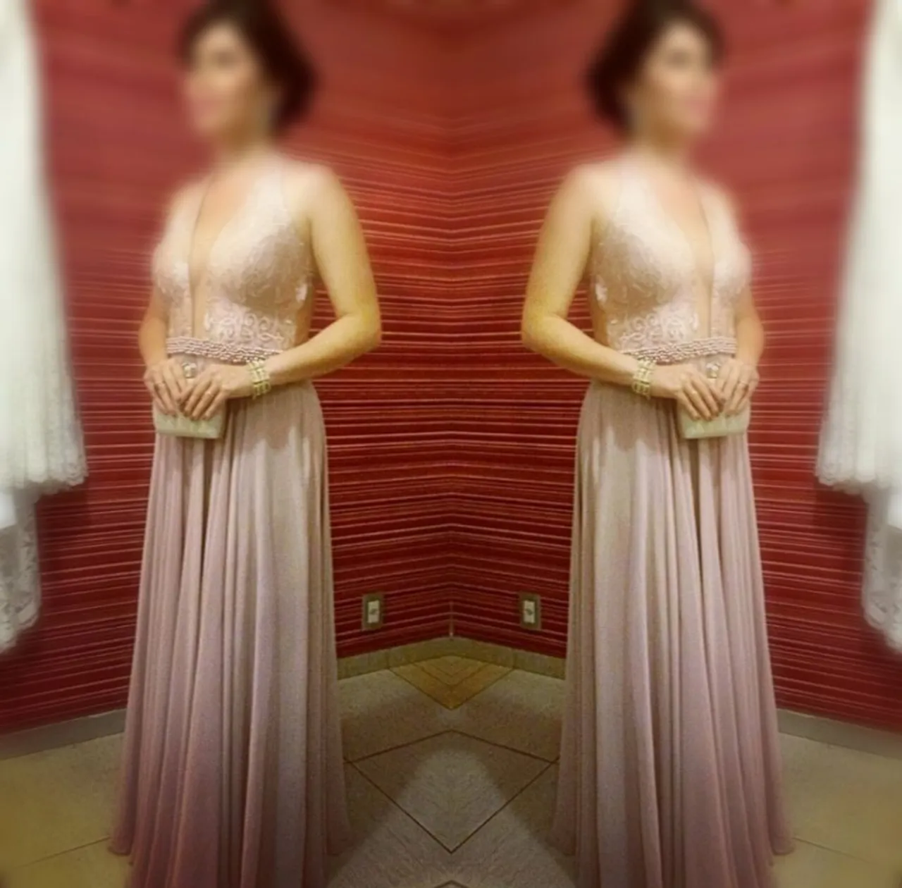 Vestido de festa longo com decote e brilho, USADO SOMENTE UMA VEZ