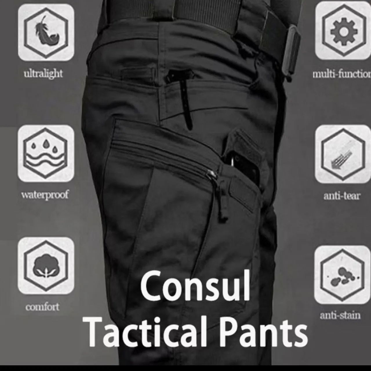 Calça cargo tática, resistente à água, com 8 bolsos de zíper e velcro, prof. de segurança - Foto 3