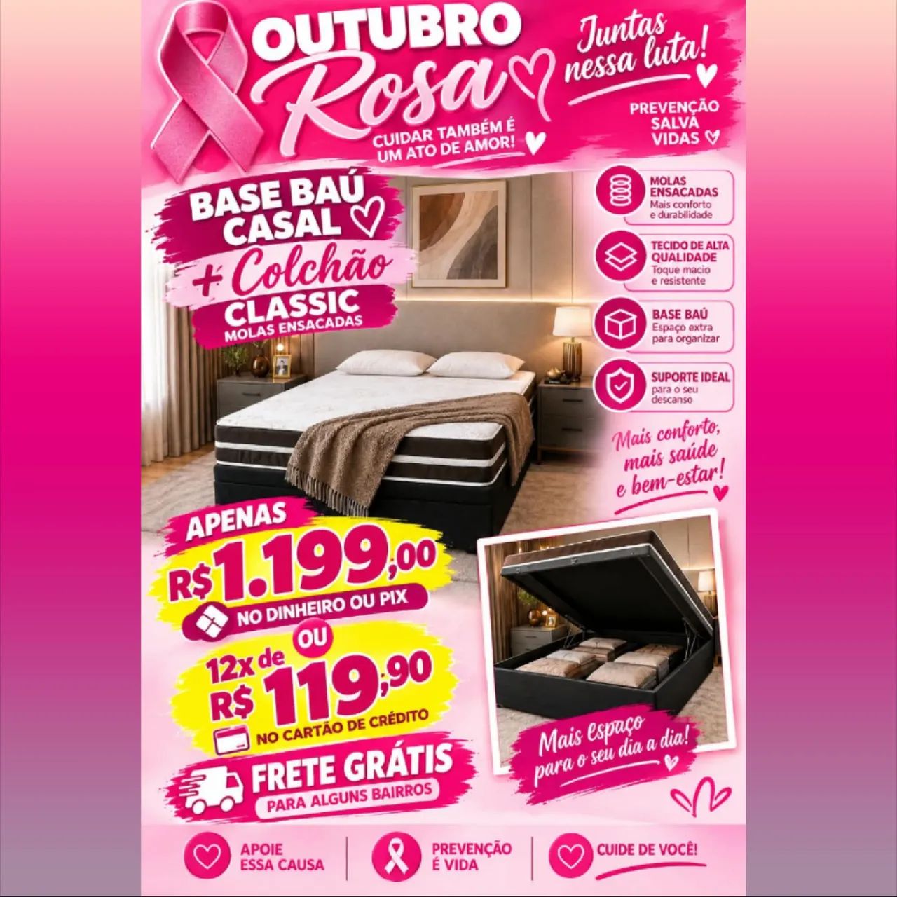 Base bau casal + Colchão Molas ensacadas casal