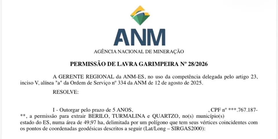 Título Minerário ANM | Berilo, Turmalina e Quartzo | Licença de Operação | ES - Foto 2